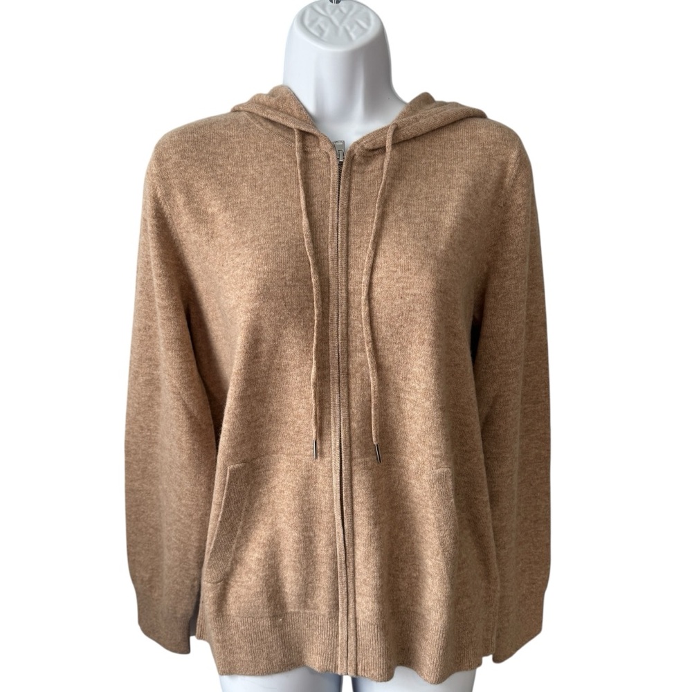 Quince Mongolian Cashmere Full-Zip Hoodie Sweater Size M In Oatmeal